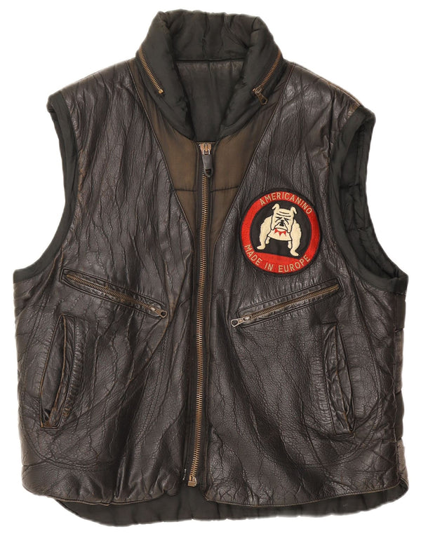 Americanino Herren-Gilet aus grafischem Leder, UK 42, XL, Schwarz, Farbblock
