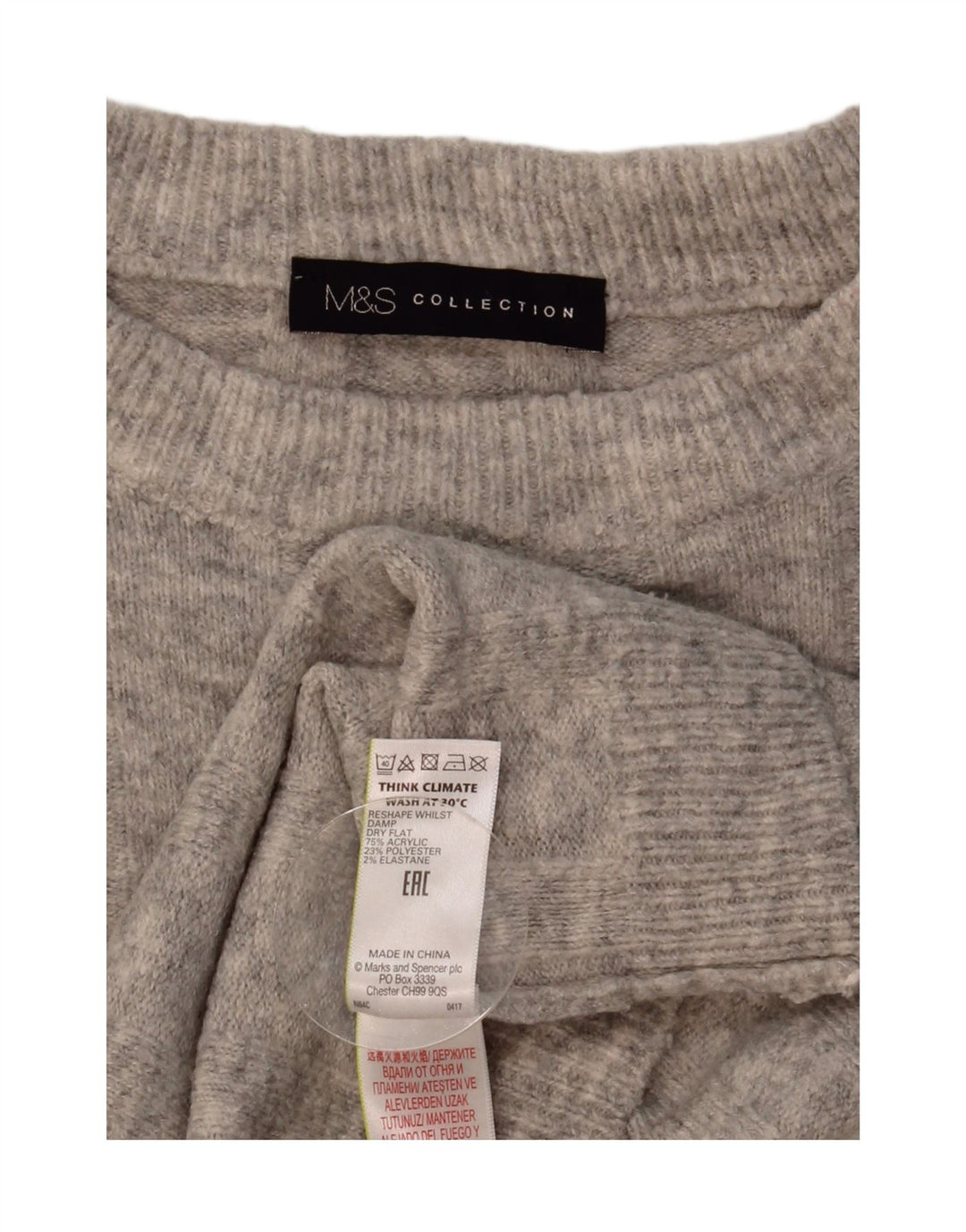 MARKS & SPENCER Damen Crop Crew Neck Pullover Pullover UK 14 Large Grau