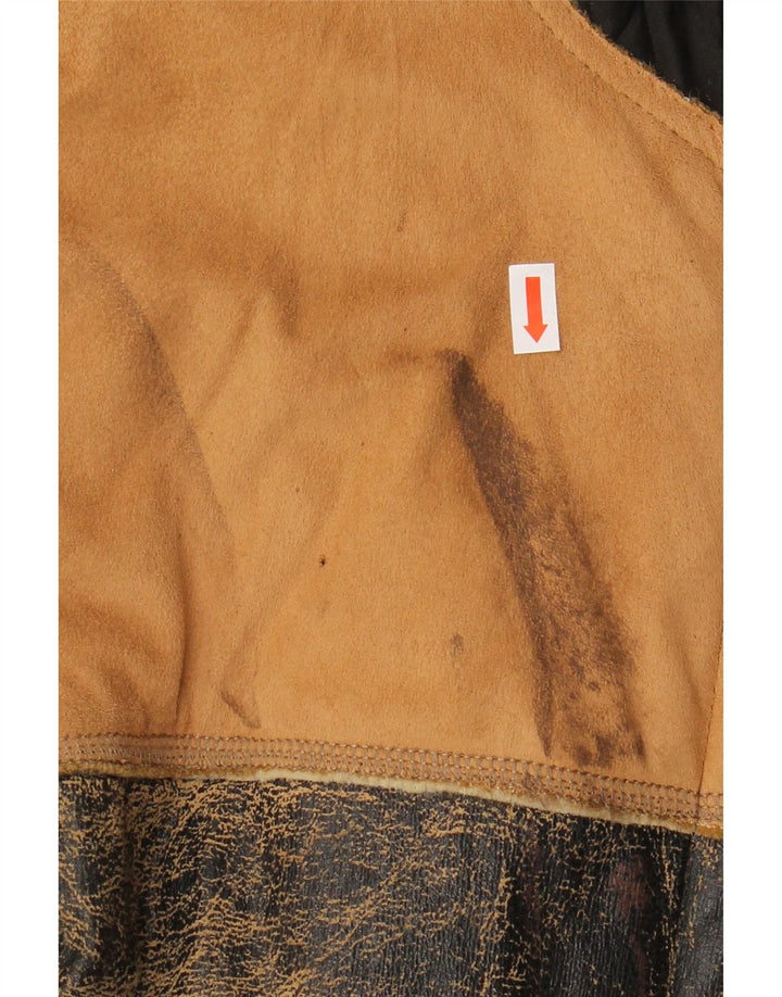 ENERGIE Herren-Sherpa-Jacke, UK 40, groß, braune Patchwork-Baumwolle