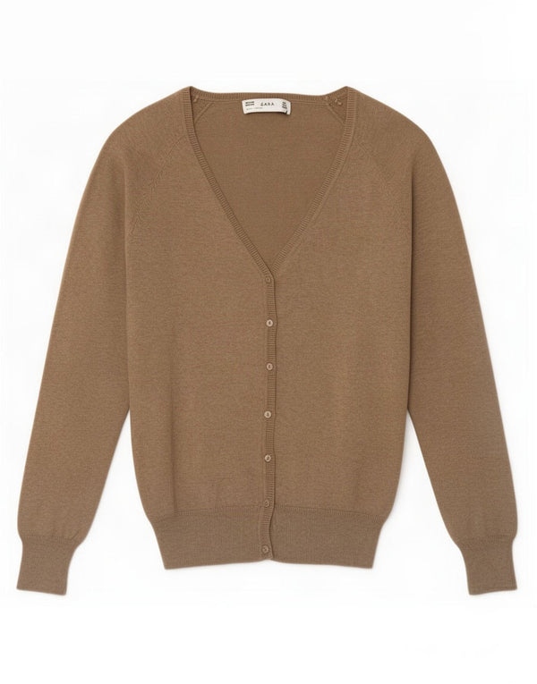 Zara Damen-Cardigan-Pullover UK 14 Large Beige Baumwolle