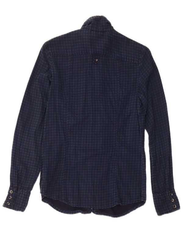 Gas Womens Ruffle Front Shirt UK 2 2XS Marineblau gepunktete Baumwolle