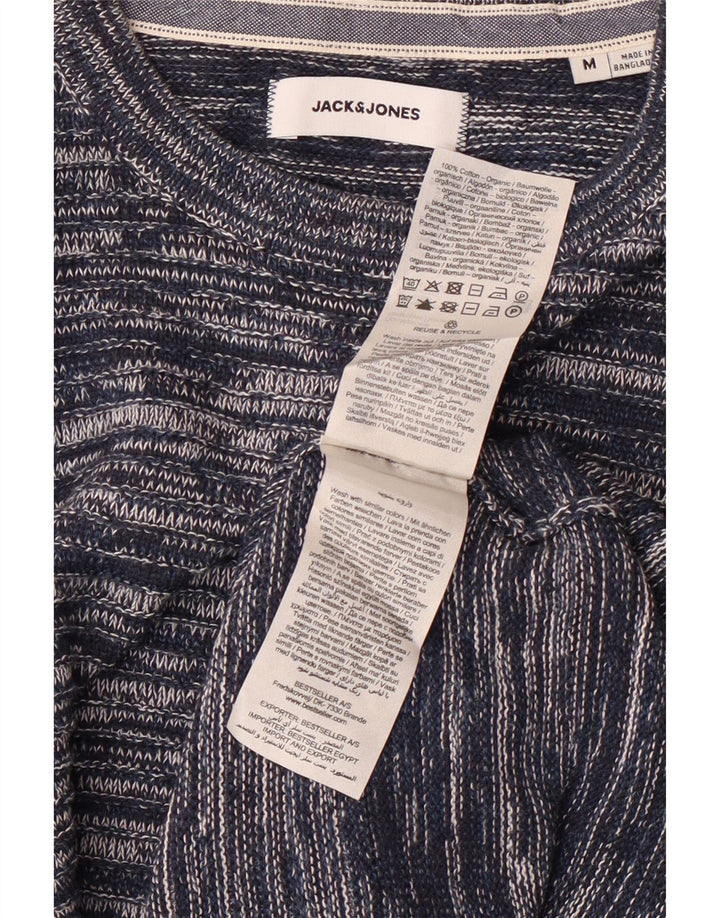 JACK & JONES Mens Crew Neck Jumper Sweater Medium Navy Blue Flecked Cotton