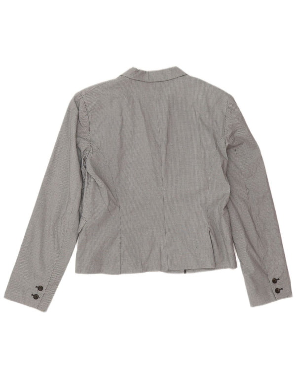 Stefanel Womens 3 Button Blazer Jacket IT 48 XL Grey Check Cotton