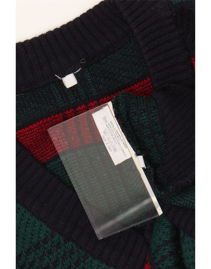 VINTAGE Herren-Pullover mit V-Ausschnitt, große grün gestreifte Wolle