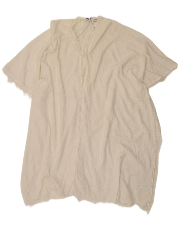 Zara Damen Longline Short Sleeve Oversized Cardigan Top UK 14 Mittelweiß