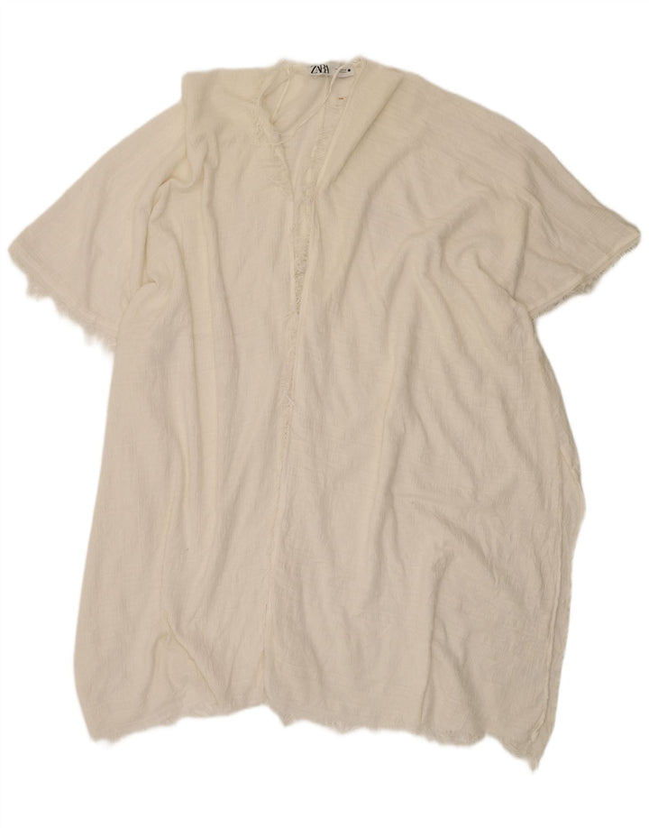 Zara Damen Longline Short Sleeve Oversized Cardigan Top UK 14 Mittelweiß