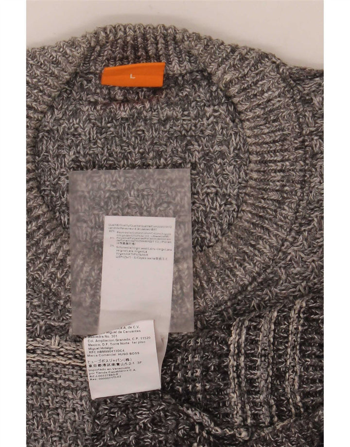 Hugo Boss Herren-Pullover mit Rundhalsausschnitt, groß, graue Baumwolle