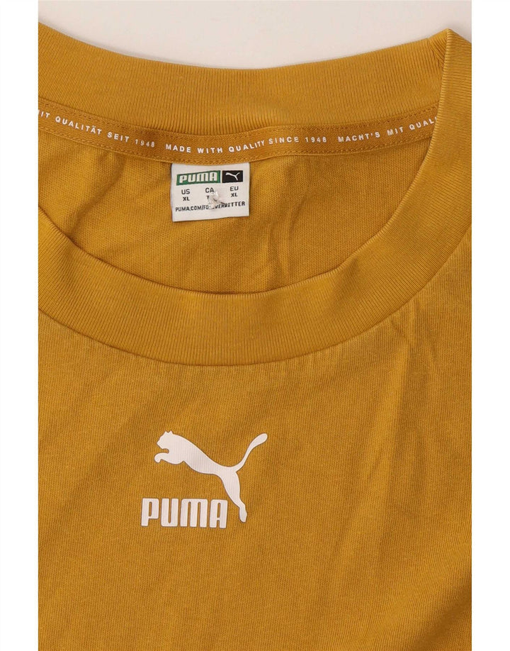 Puma Herren Übergroßes Grafik-T-Shirt-Oberteil XL aus gelber Baumwolle