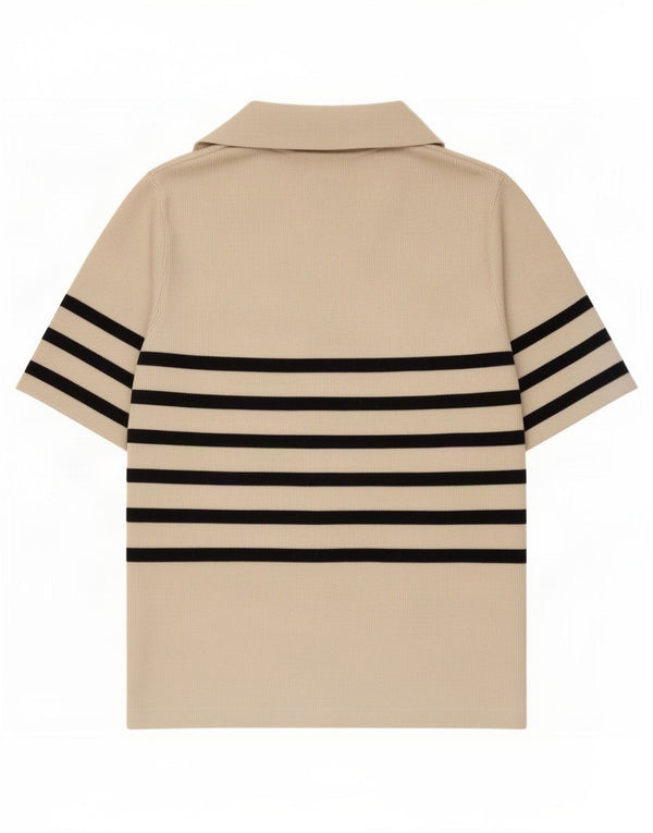 Marks & Spencer Damen-Poloshirt UK 12 Mittelbeige gestreift aus Baumwolle