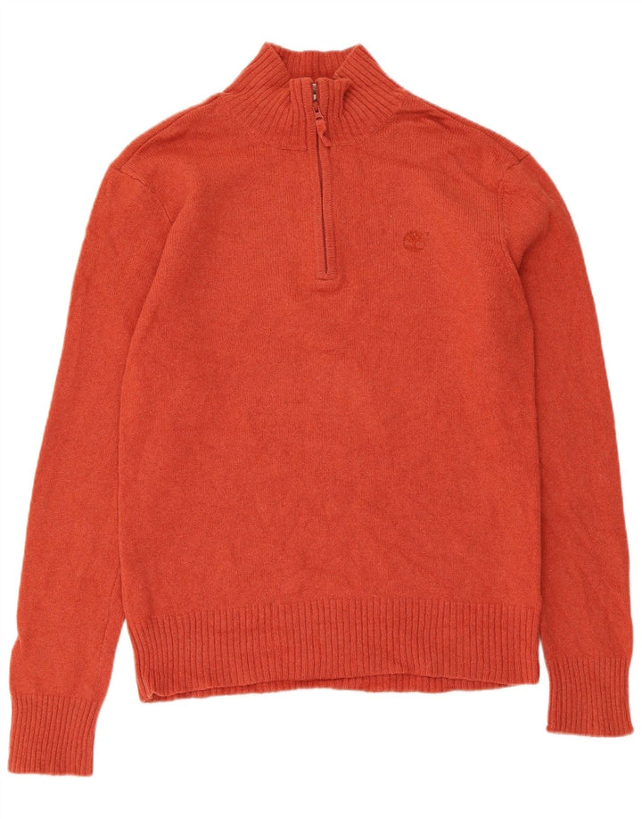 Timberland Herren-Pullover mit Reißverschluss am Hals, große orangefarbene Lammwolle