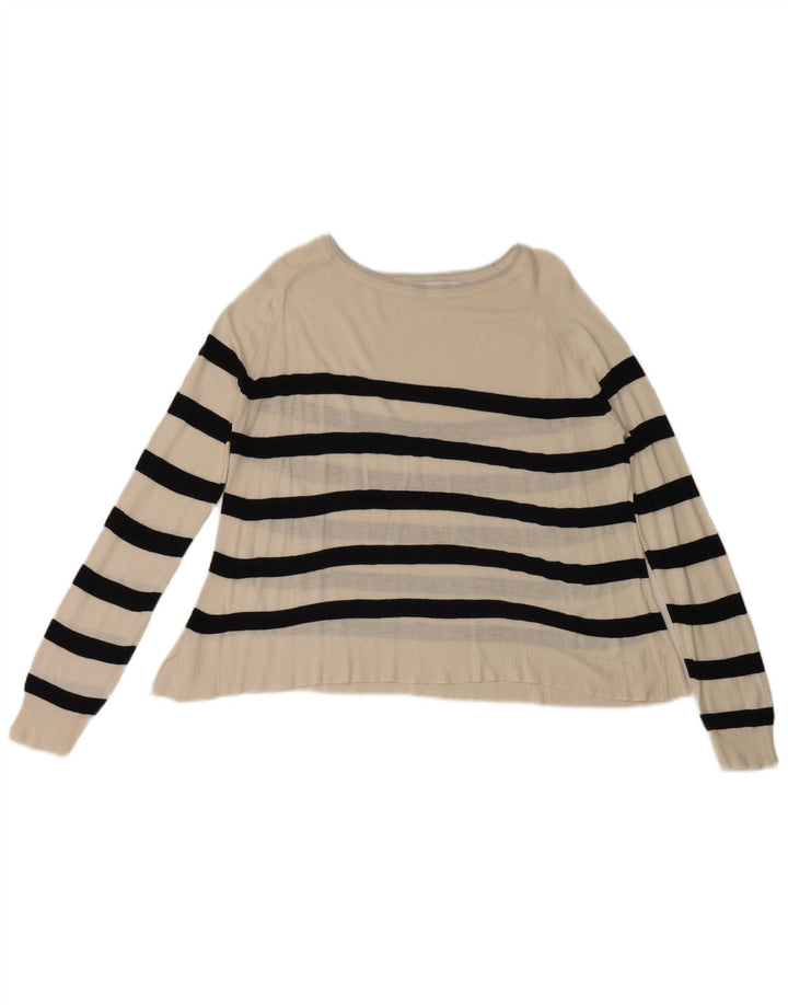 Zara Damen-Pullover mit U-Boot-Ausschnitt, Gr. 14, mittelweiß gestreift