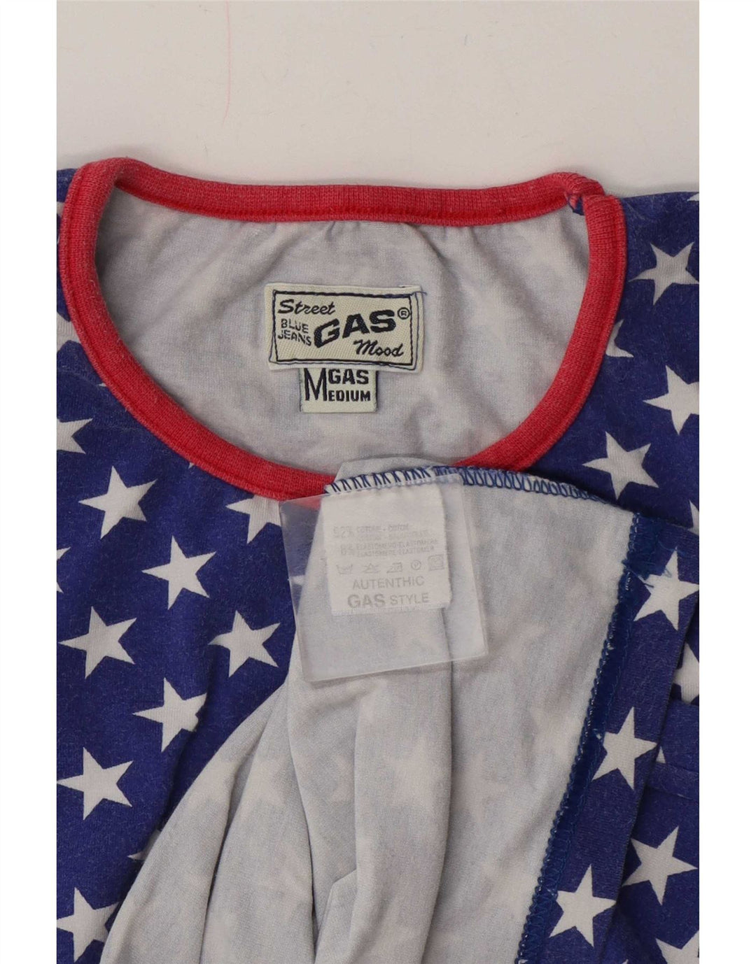 Gas Womens Abstract Pattern T-Shirt Top UK 14 Mittelblaue Baumwolle