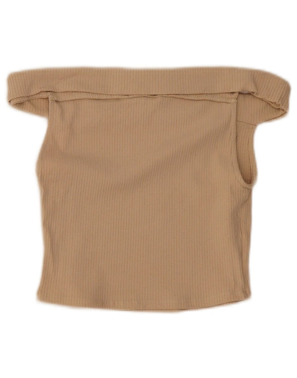 Zara Damen Crop Off Shoulder Top UK 8 Small Beige Baumwolle