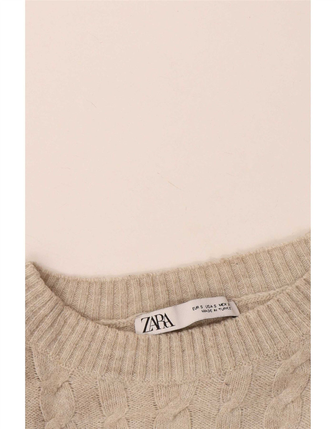 Zara Damen-Pullover, übergroß, Rundhalsausschnitt, Gr. 10, Größe S, Beige