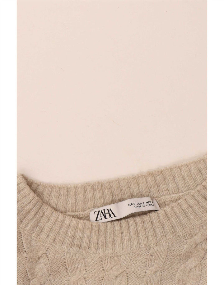 Zara Damen-Pullover, übergroß, Rundhalsausschnitt, Gr. 10, Größe S, Beige