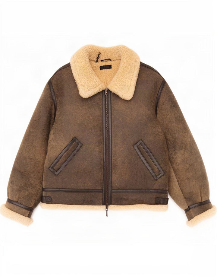 Wallace Sacks Herren Shearling Jacke UK 40 Large Graues Leder