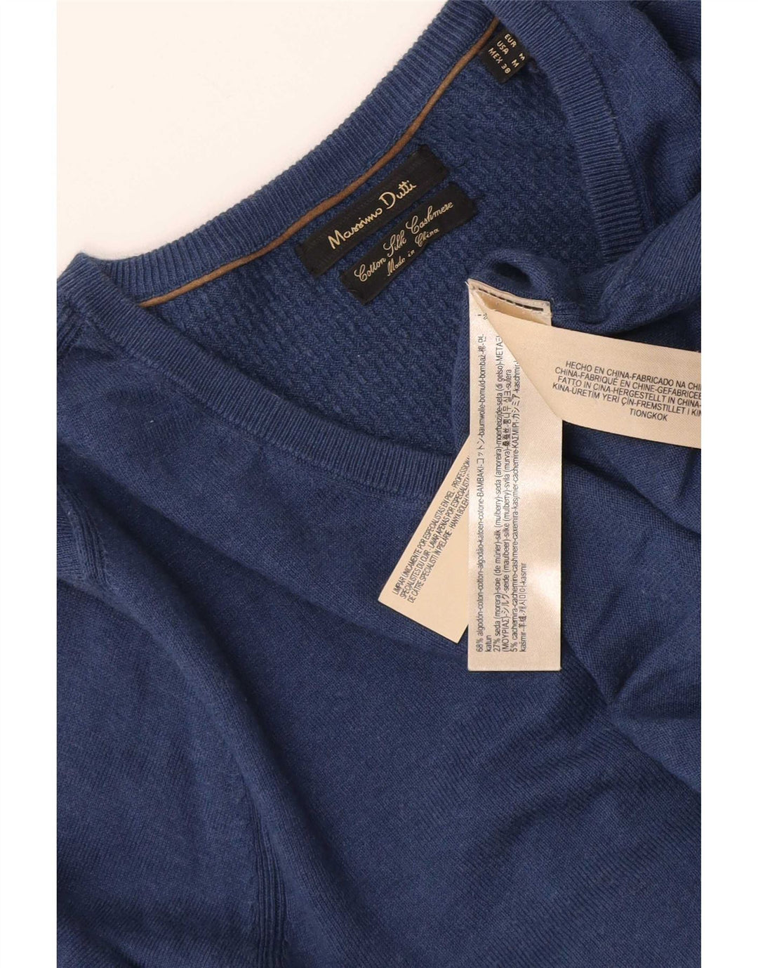 Massimo Dutti Herren-Pullover mit V-Ausschnitt aus mittelblauer Baumwolle