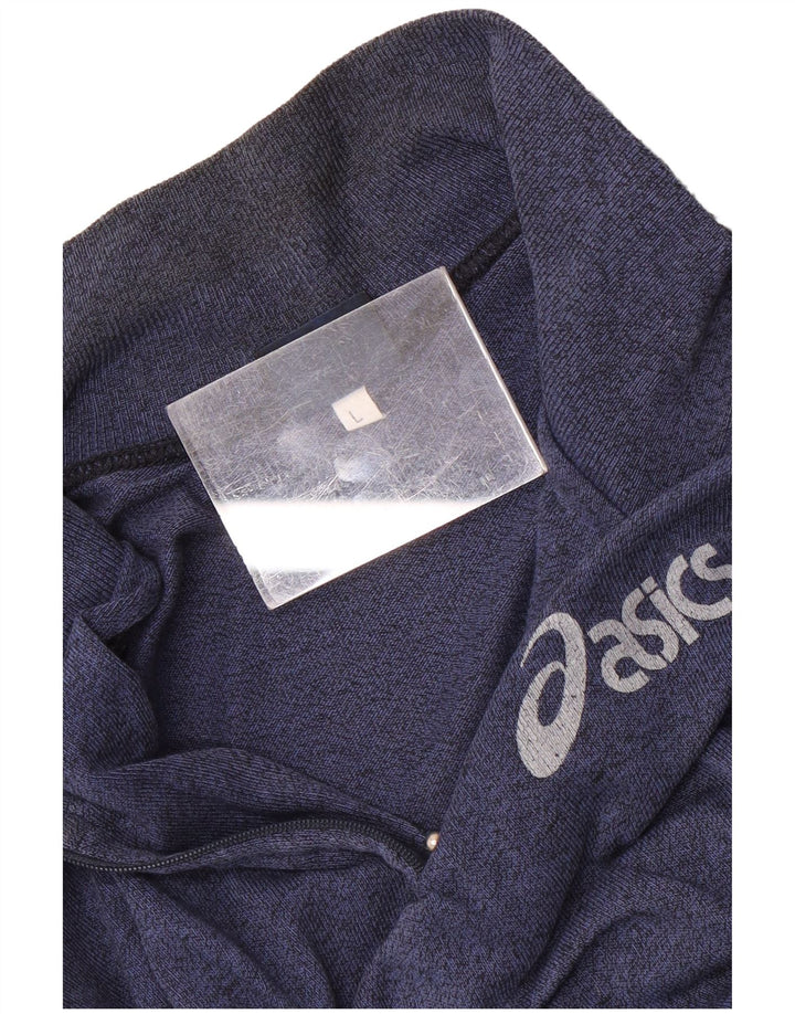 Asics Herren-Sweatshirt mit grafischem Reißverschluss und Rundhalsausschnitt, Größe L, Blau, Farbblock