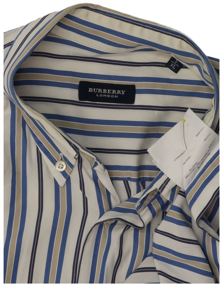 Burberry Herren-Kurzarmhemd XL aus weißer Nadelstreifen-Baumwolle