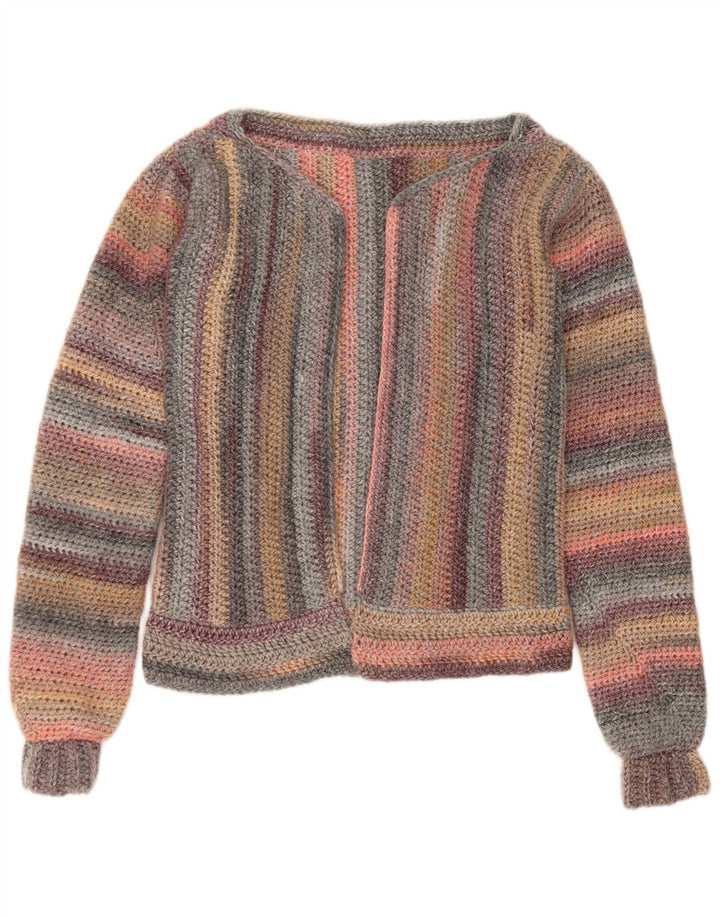 Vintage Damen Offener Cardigan Pullover UK 14 Medium Bunt gestreift