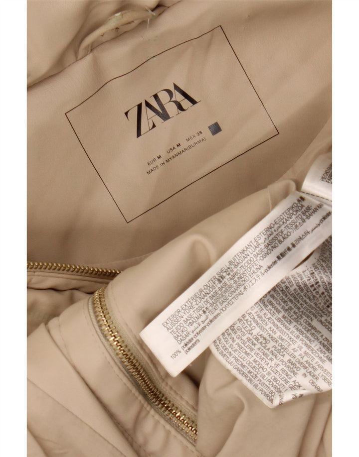 ZARA Damen Kapuzenmantel, ärmellos, gepolstert, UK 14, Mittelbeige, Polyester