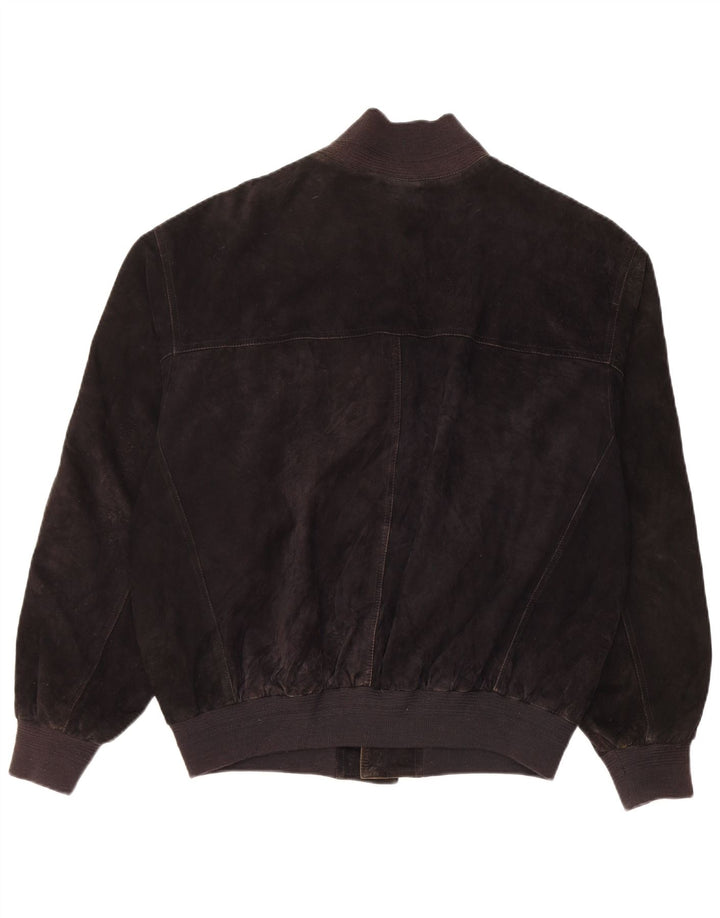 Vintage Herren Wildleder Bomberjacke IT 48 Mittelschwarzes Leder