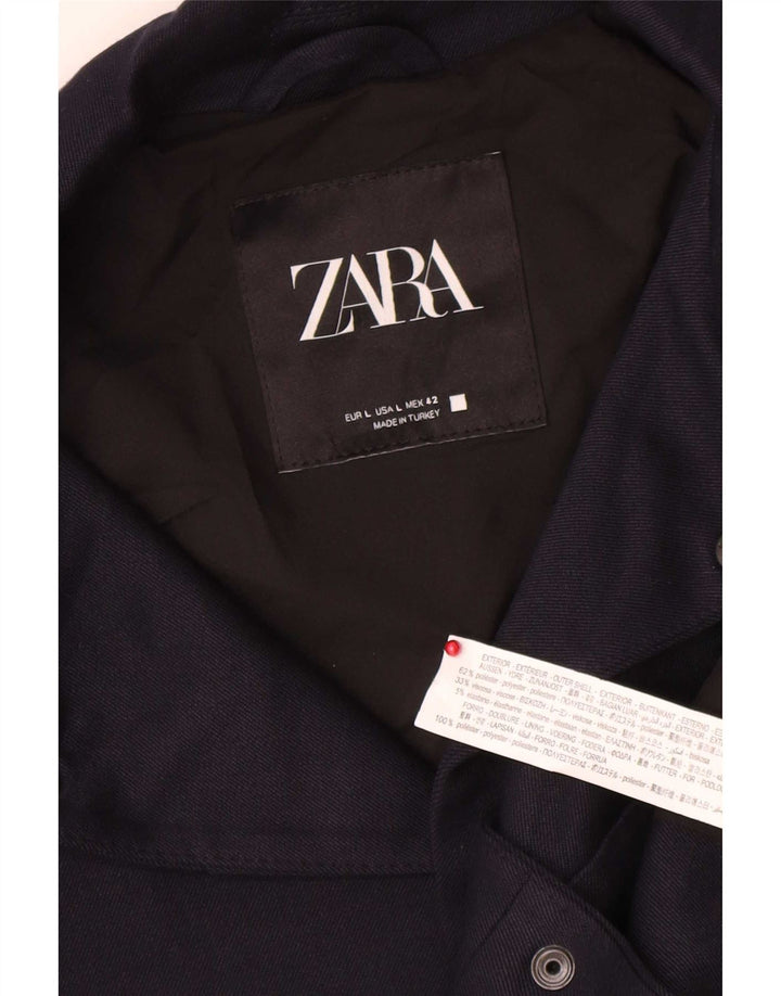 Zara Herren Bomberjacke UK 40 Large Marineblau Polyester