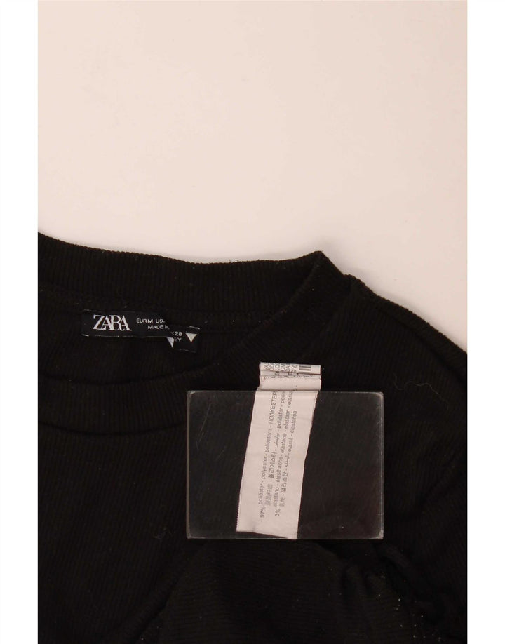 Zara Damen Crop Bluse Top UK 12 Medium Schwarz Polyester
