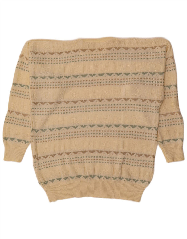 Vintage Herren Pullover mit Rundhalsausschnitt, groß, beige, geometrisch