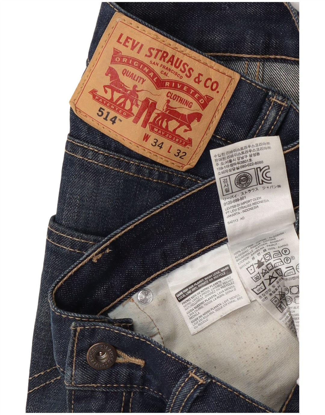 Levi's Herren 514 Straight Jeans W34 L32 Marineblaue Baumwolle