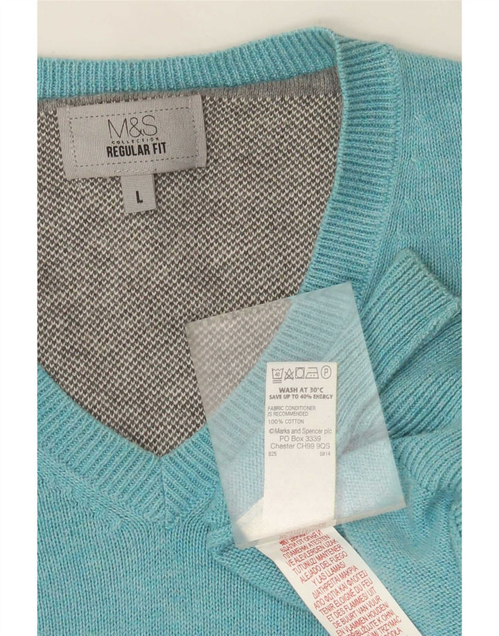 Marks & Spencer Herren-Pullover, reguläre Passform, V-Ausschnitt, Größe L, Türkis