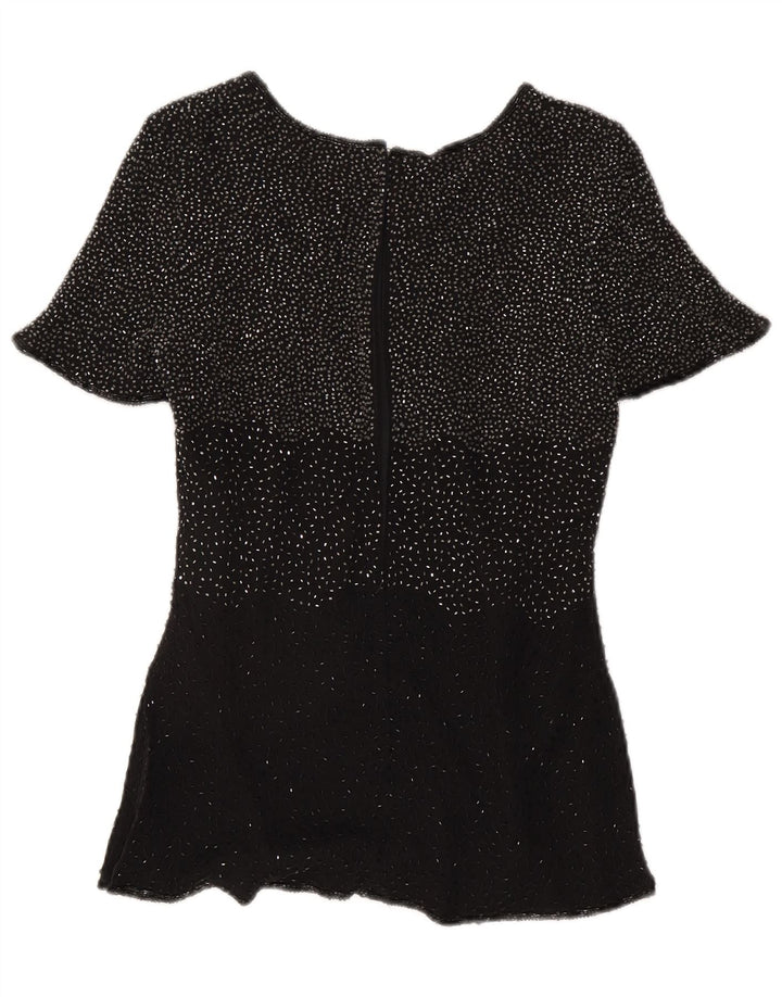 Jacques Vert Damen Abendbluse mit Pailletten, UK 10, Größe S, schwarze Seide