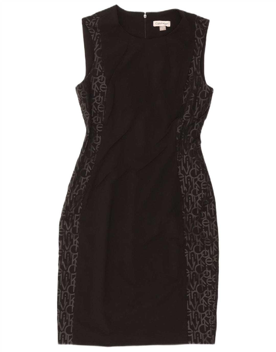 CALVIN KLEIN Damen Grafisches ärmelloses Etuikleid US 8 Medium Schwarz