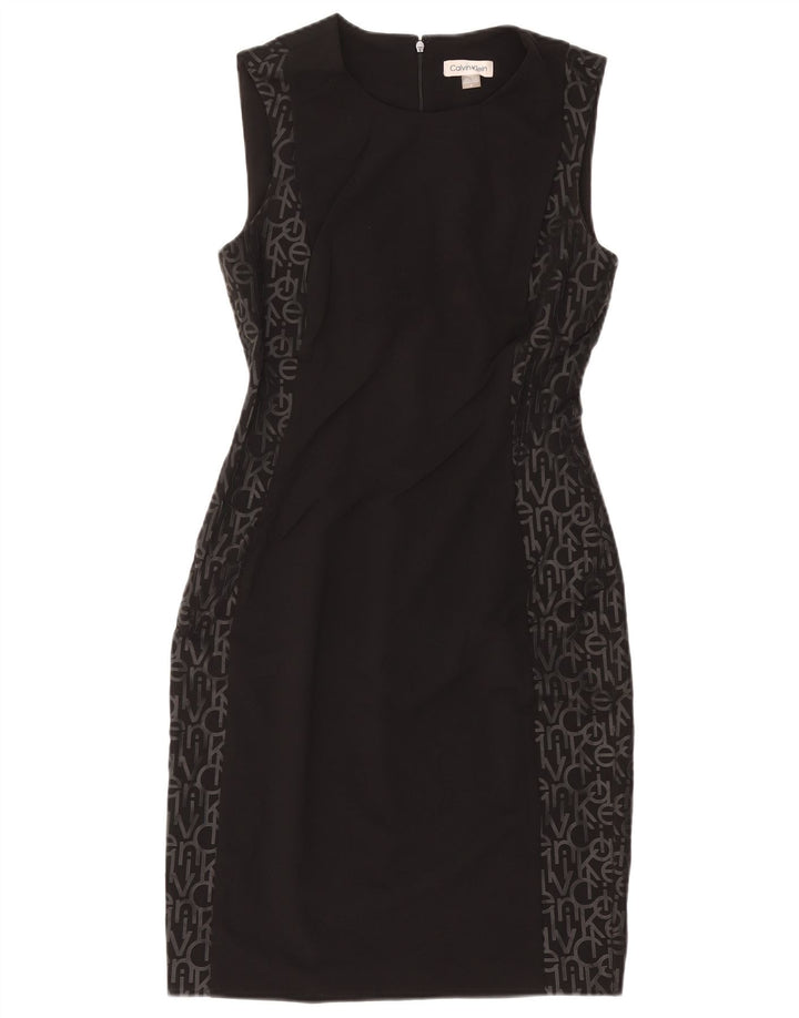 CALVIN KLEIN Damen Grafisches ärmelloses Etuikleid US 8 Medium Schwarz