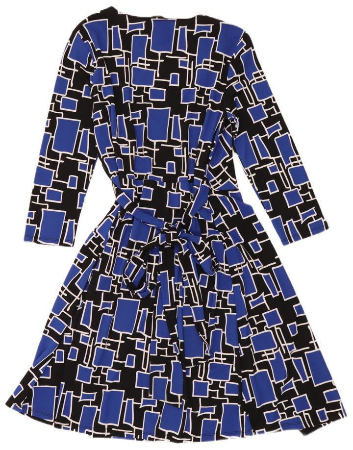 Dkny Damen Wickelkleid mit 3/4-Ärmeln, Einheitsgröße, blaues geometrisches Polyester