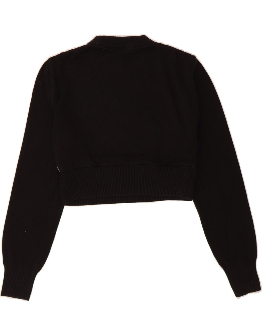 BUFFALO Womens Crop Crew Neck Jumper Sweater UK 12 Medium Black Geometric Vintage Buffalo and Second-Hand Buffalo from Messina Hembry 