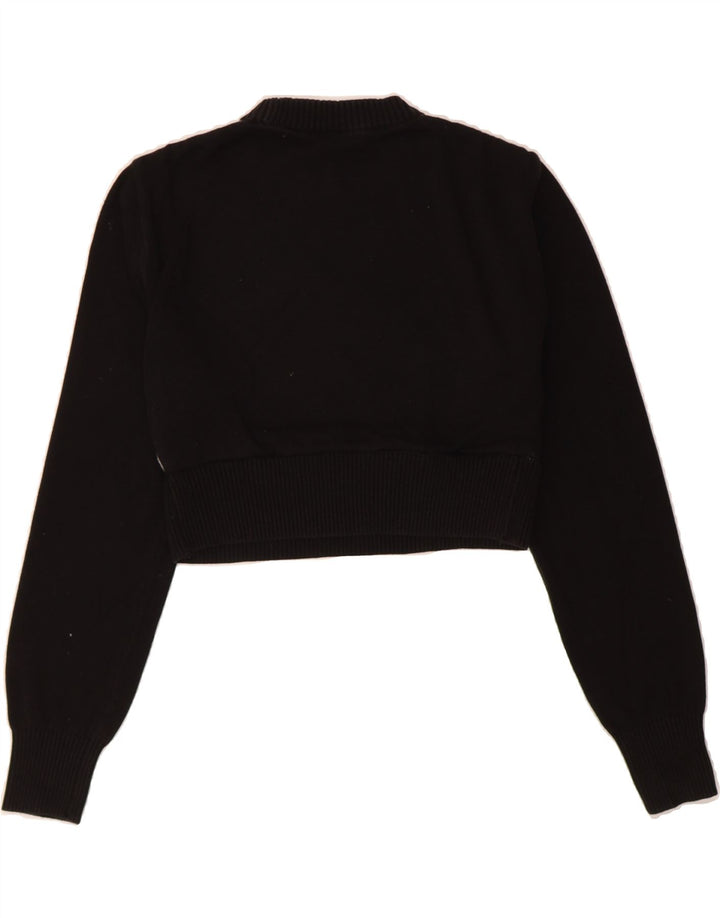 BUFFALO Womens Crop Crew Neck Jumper Sweater UK 12 Medium Black Geometric Vintage Buffalo and Second-Hand Buffalo from Messina Hembry 