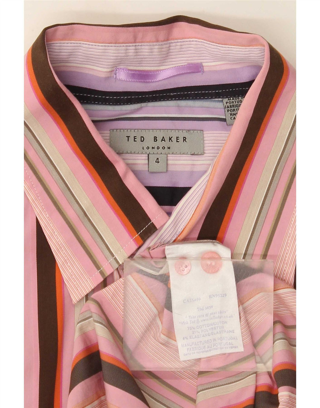 Ted Baker Herren-Hemd mit normaler Passform, Größe 4, groß, rosa gestreift, Baumwolle