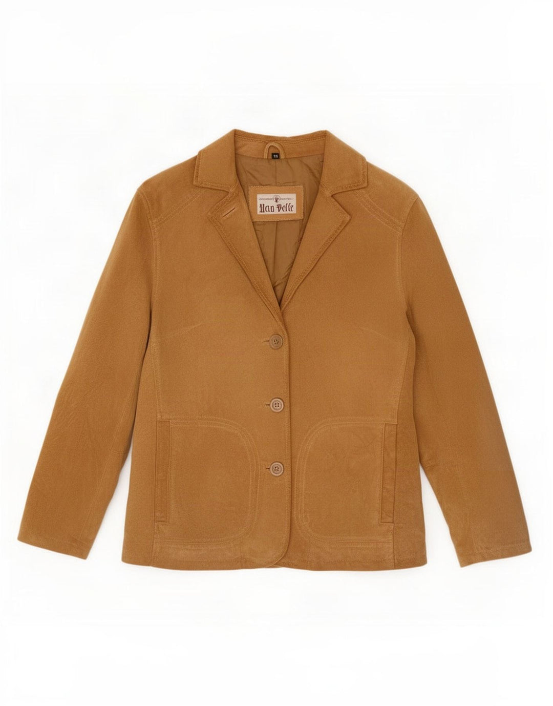 Vintage Damen 3-Knopf-Wildleder-Blazerjacke IT 46 Großes beiges Leder