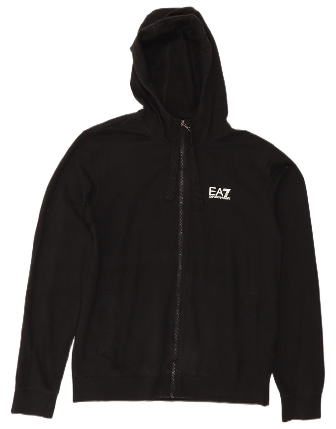 EMPORIO ARMANI Damen-Kapuzenpullover mit Reißverschluss, UK 14, mittlere schwarze Baumwolle