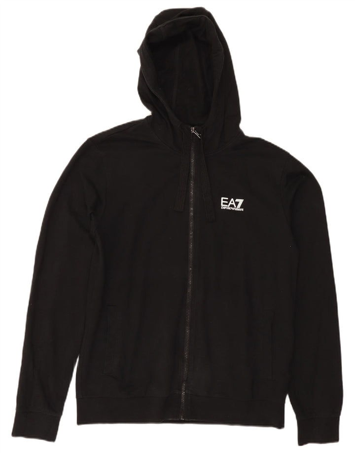 EMPORIO ARMANI Damen-Kapuzenpullover mit Reißverschluss, UK 14, mittlere schwarze Baumwolle