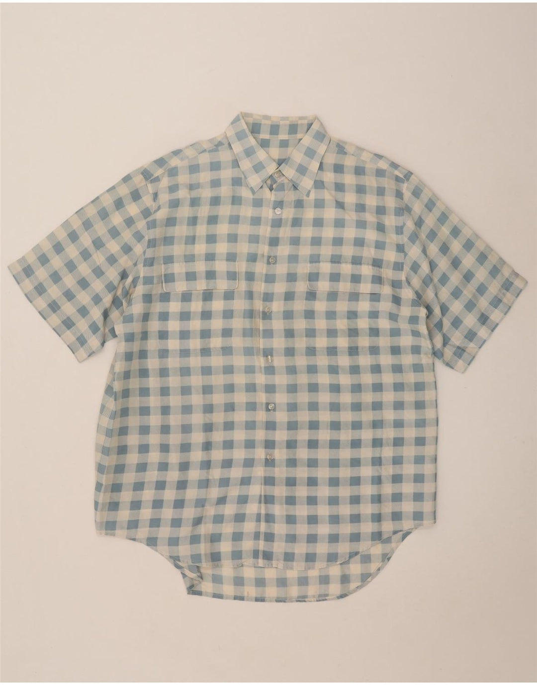 Vintage Herren Kurzarmhemd groß blau kariert