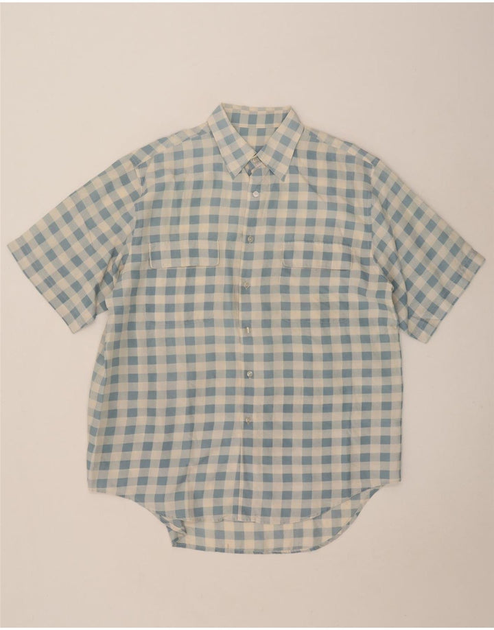 Vintage Herren Kurzarmhemd groß blau kariert