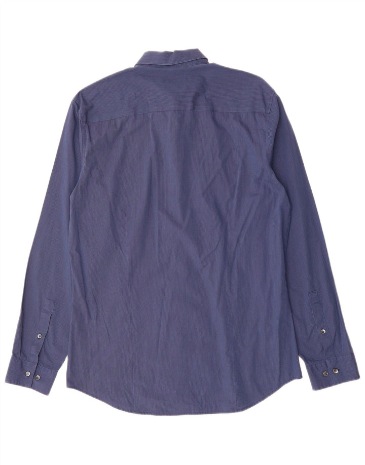 CALVIN KLEIN Herrenhemd Größe 15 15 1/2 Mittelmarineblaue Nadelstreifen-Baumwolle