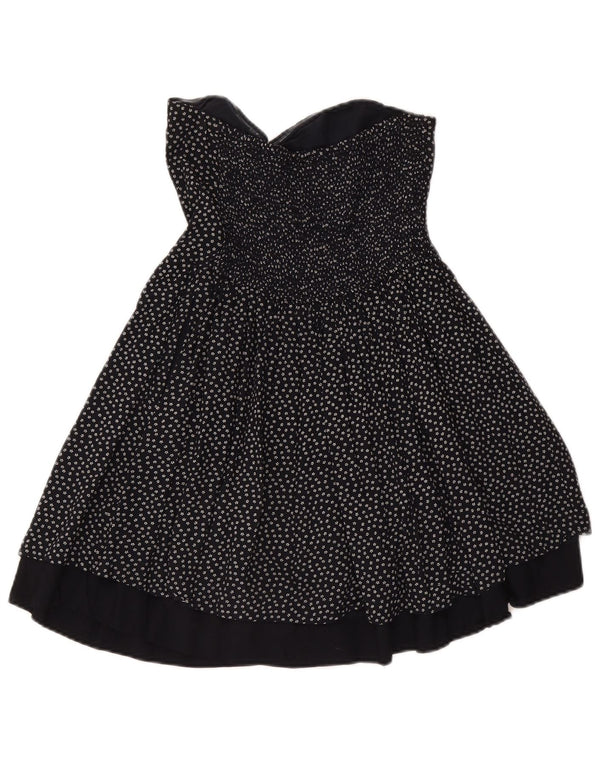 Superdry Damen Mini-trägerloses Kleid UK 12 Medium Navy Blue Floral Cotton