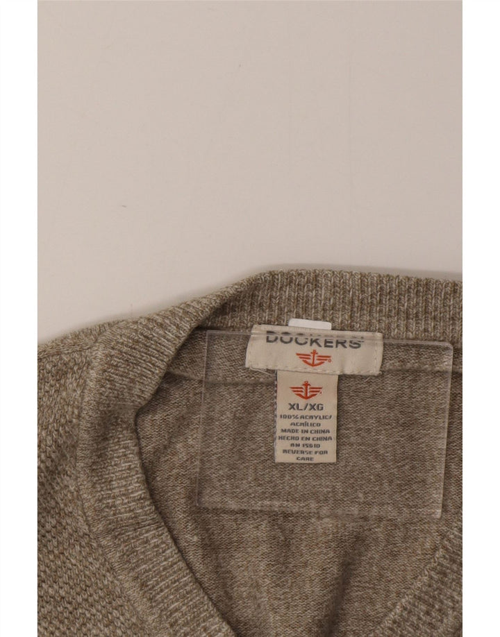 DOCKERS Herren-Pullover mit V-Ausschnitt, XL, Khaki, geflecktes Acryl