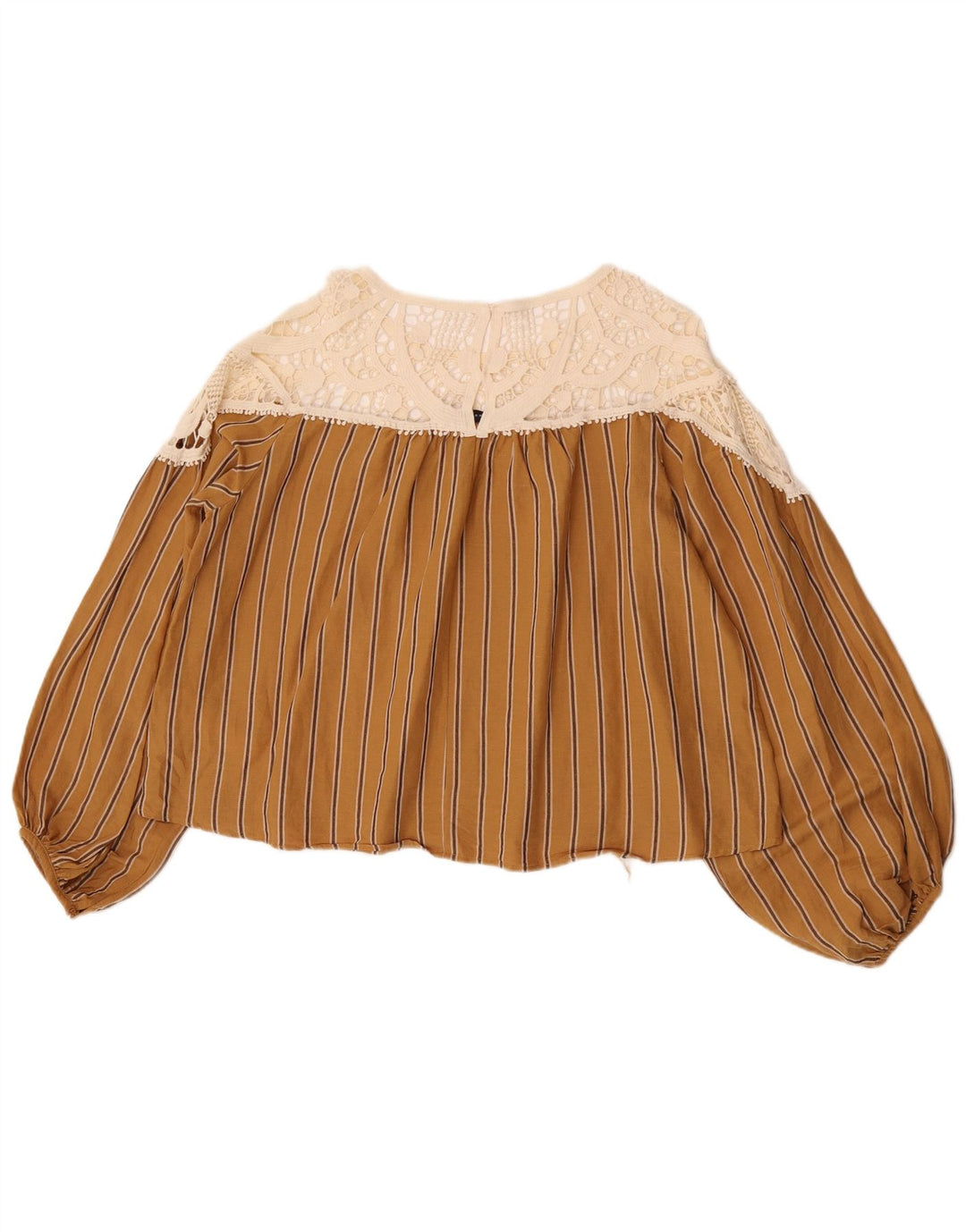 Zara Crop Langarm-Blusenoberteil für Damen, UK 14, Mittelbeige, Farbblock