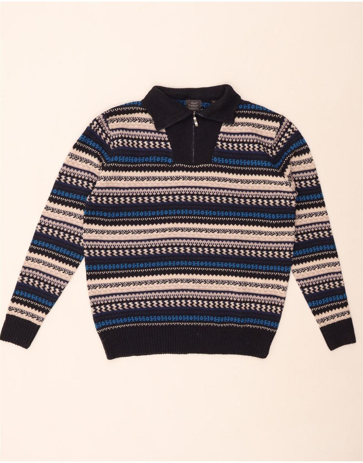 VINTAGE Herren-Pullover mit Reißverschluss, mittelgroß, mehrfarbig, gestreift, Acryl