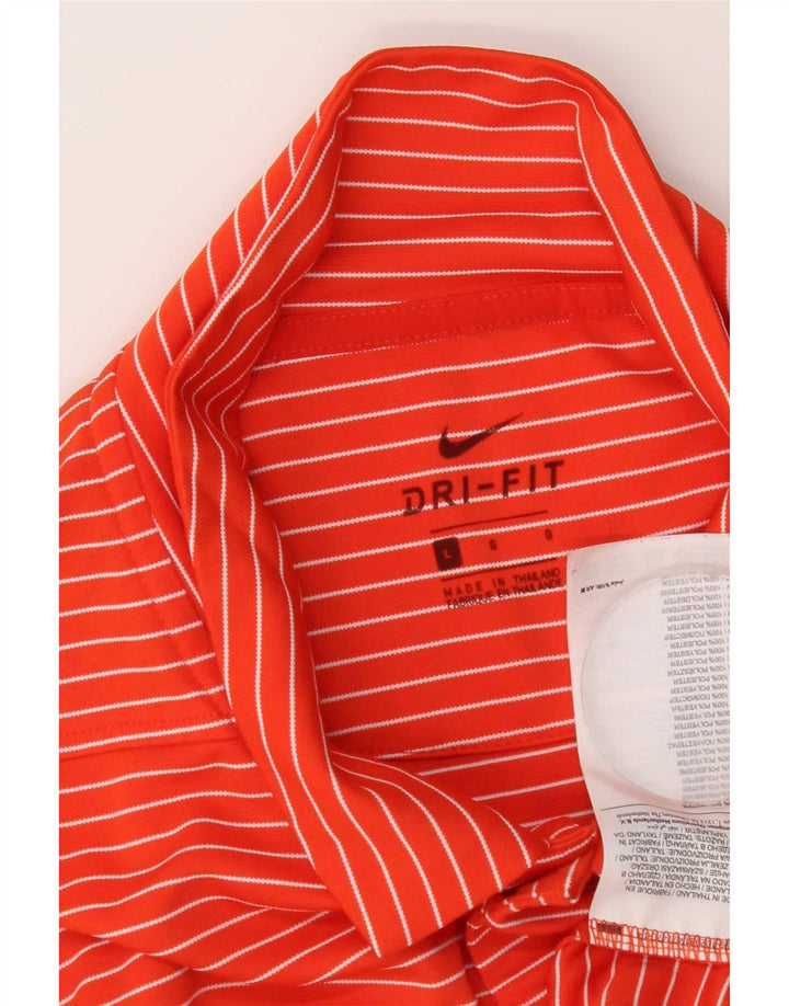 Nike Herren Dri Fit Poloshirt, großes orangefarbenes Nadelstreifen-Polyester