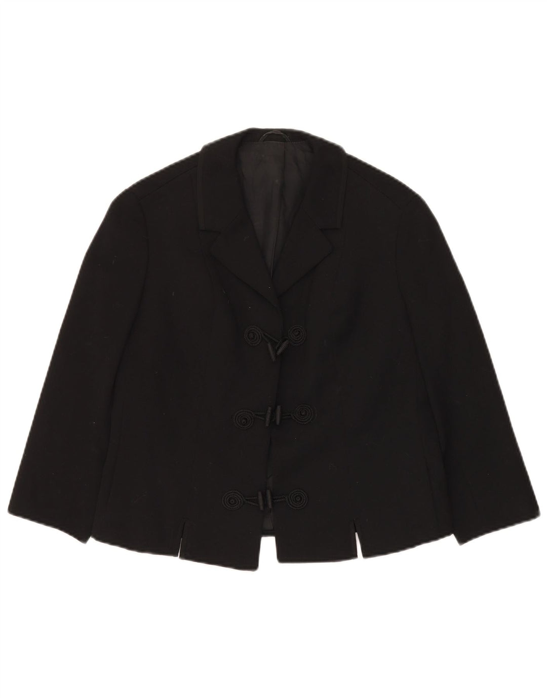 Reine Wolle Damen-Blazerjacke mit 3/4-Ärmeln und 3 Knöpfen, Gr. 12, Mittelschwarz